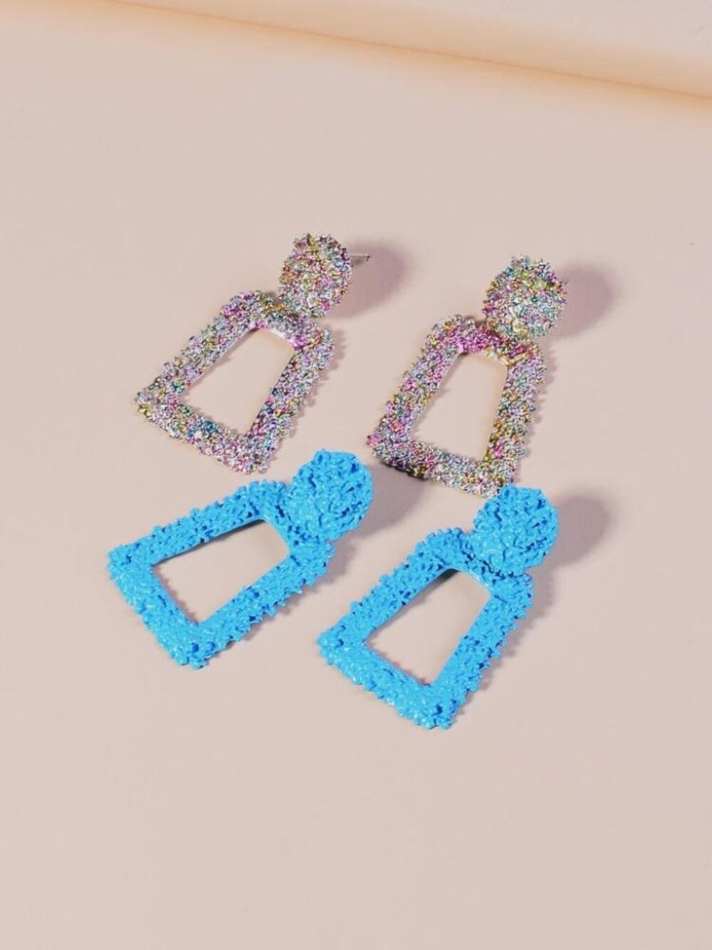 SHEIN Blue and Silver Glitter Square Earrings 2 Pair